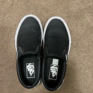 Vans Black Leather Slip-Ons